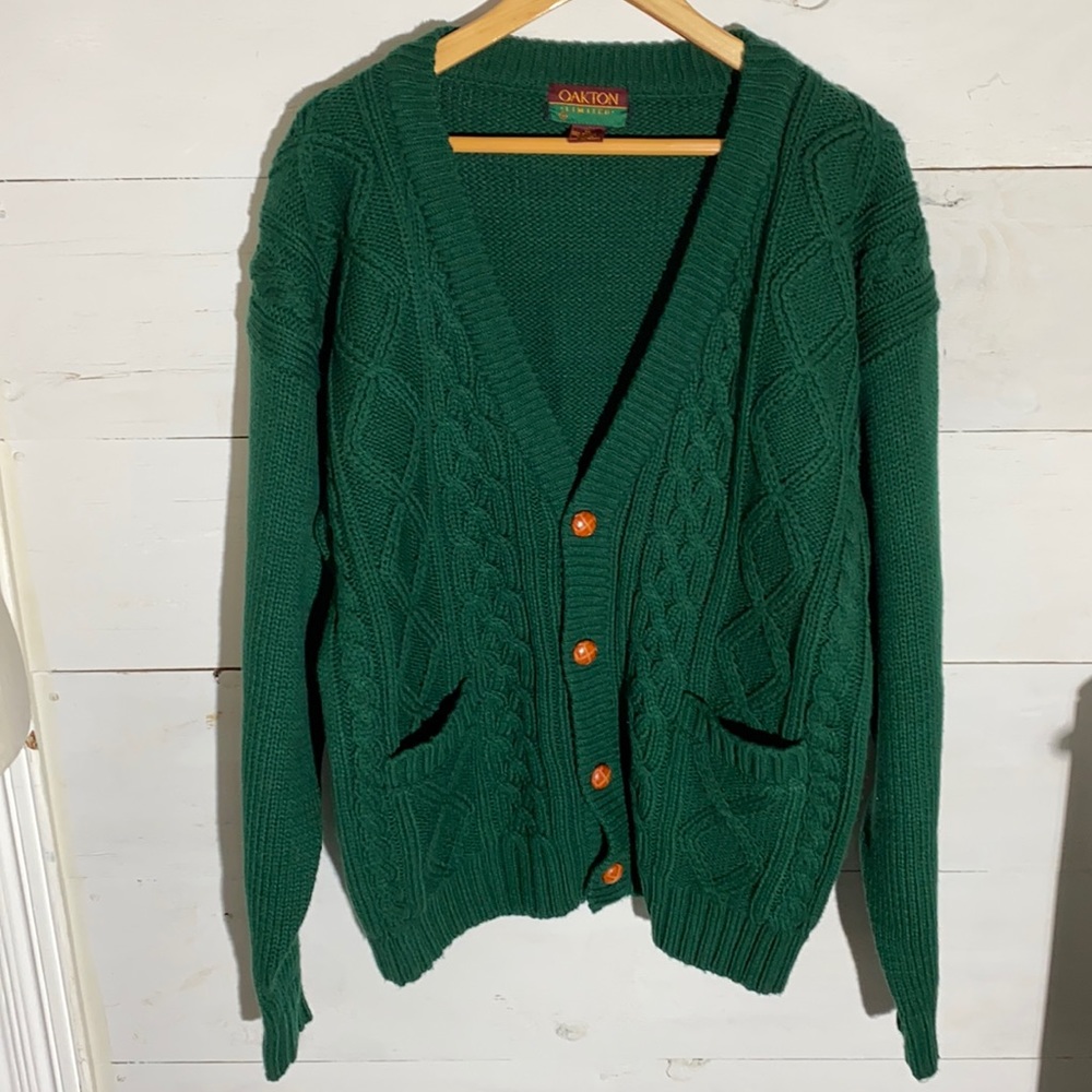 emerald hunter green grandpa cable cardigan XL